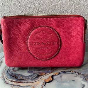 Coach Pink Leather fuschia Dempsey Double Zip Wristlet, pre-loved
